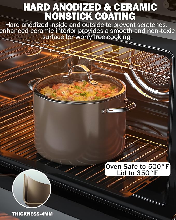 Cooks Standard Classic 8-Quart Stock Pot Dutch Oven Casserole with Glass Lid, Hard Anodized Nonstick Stockpot, Induction Compatible, Bronze