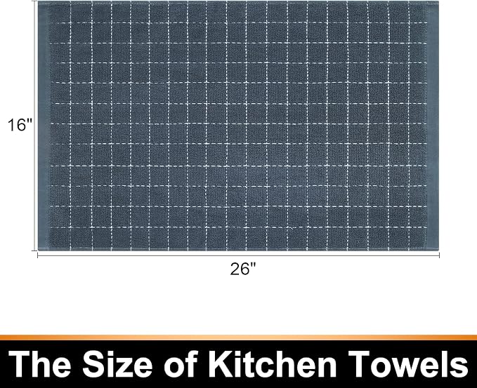 Mordimy 100% Cotton Terry Cloth Kitchen Towels, Super Soft and Absorbent Dish Towels for Drying, Checkered Designed Hand Towels for Kitchen, 16 x 26 Inches, 8 Pack, Grey
