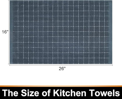 Mordimy 100% Cotton Terry Cloth Kitchen Towels, Super Soft and Absorbent Dish Towels for Drying, Checkered Designed Hand Towels for Kitchen, 16 x 26 Inches, 4 Pack, Grey