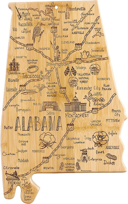 Totally Bamboo Destination Alabama Shaped Cutting Board – Bamboo Charcuterie and Serving Board with Hang Tie for Wall Display