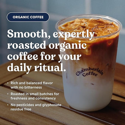 Chamberlain Coffee Light Roast Ground Coffee - USDA Organic Specialty Blend - Smooth & Balanced with Berry, Citrus and Maple Notes - Freshly Roasted - Rich Flavor & No Bitterness - 10 Oz