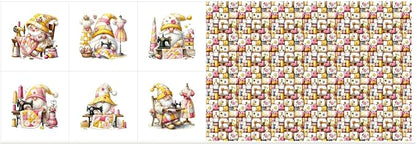 Cotton Fabric Panel – Single Continuous Patchwork Gnome Sewing Panel with 6 Printed Squares (9.8” x 9.8”), Bonus Patchwork Area 29.5” x 19.7” – 100% Cotton Satin Fabric for Quilting & Sewing Projects