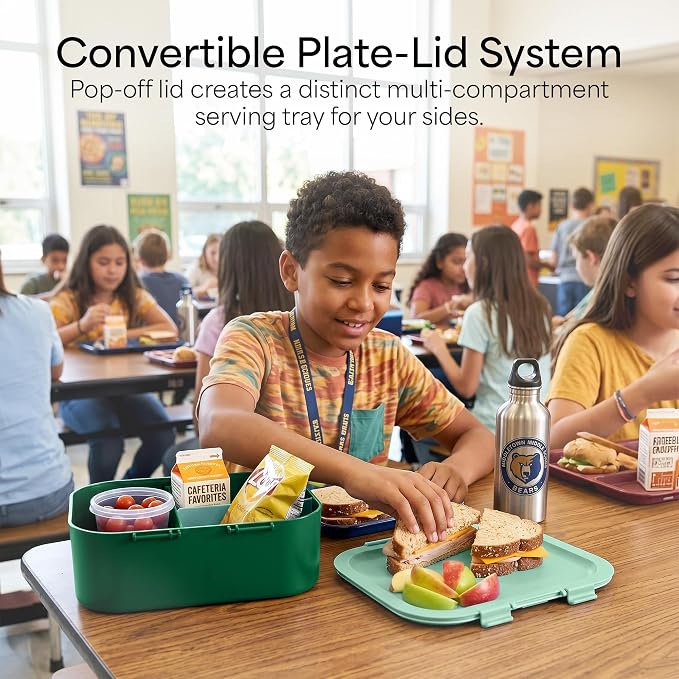 KARRICO Leakproof Lunch Box – 3-Compartment Bento Box, Cooler Pack & Adjustable Divider, Extra Large & BPA-Free – Dishwasher Safe, Ideal for On-the-Go Meals, Green