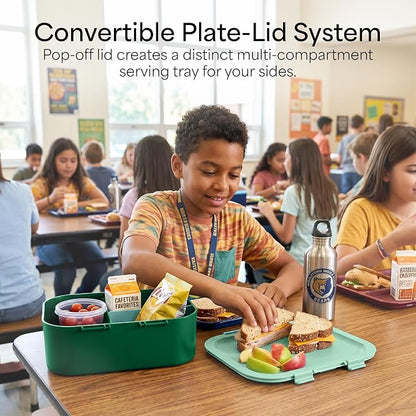 KARRICO Leakproof Lunch Box – 3-Compartment Bento Box, Cooler Pack & Adjustable Divider, Extra Large & BPA-Free – Dishwasher Safe, Ideal for On-the-Go Meals, Green