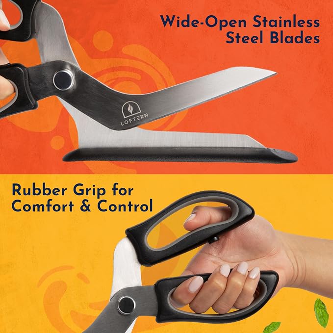 Pizza Scissors - Stainless Steel Non-Stick Kitchen Scissors Two-Piece Design Separates for Easy Cleaning - Pizza Cutter & Food Slicer with Comfort Sure-Grip and Non-Scratching Serving Base