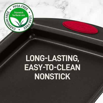 NutriChef 2-Piece Nonstick Baking Pan Set – Carbon Steel Cookie Sheet w/Red Silicone Grip Handles – Durable, Heavy-Duty Bakeware for Even Heat Distribution – Oven Safe, Easy Cleanup – Black