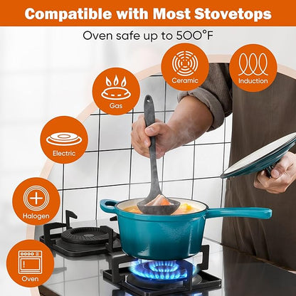 Homikit Cast Iron Sauce Pan, 1 Quart Enameled Cast Iron Saucepan with Lid for All Cooktops, Small Pot Mini Dutch Oven for Kitchen Cooking, Boiling, Nonstick & Heavy Duty, Teal Ombre