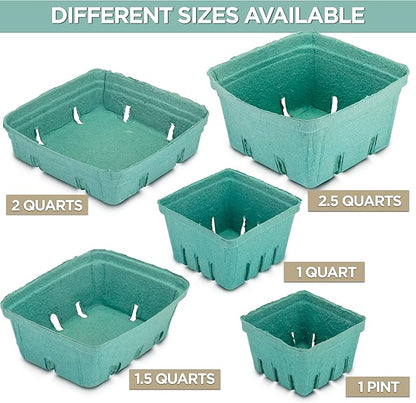 FMP Brands 44 Pack Pint Green Molded Pulp Fiber Berry Basket Produce Vented Container for Fruit and Vegetable, Farmer Market, Grocery Stores and Backyard Party