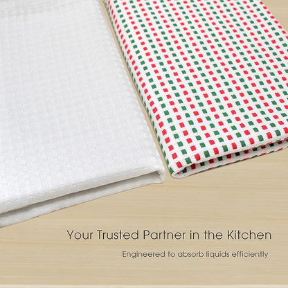 Urban Villa Christmas Kitchen Towels 100% Cotton Dish Towels for Kitchen (Set of 6) 20”x30” Dish Cloths Highly Absorbent Kitchen Linen Set with Hanging Loop Perfect for Drying Dishes-Red Green White
