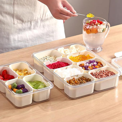 2Pack Snackle Box with Handle for Food Serving Tray Snack Platter with Lids Stackable Fruit&Veggie Container with 8 Small Removable Boxes for Snack Charcuterie Candy Nuts Spice