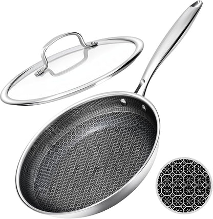 USELUCK Nonstick Frying Pans with Lid,10-Inch Non Stick Skillet with Honeycomb Surface,Dishwasher-Friendly,Oven-Safe,Induction Compatible,PFAS-Free,Non-Toxic,Compatible with All Cooktops.