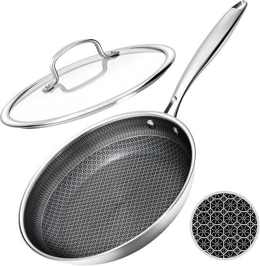 USELUCK Nonstick Frying Pans with Lid,10-Inch Non Stick Skillet with Honeycomb Surface,Dishwasher-Friendly,Oven-Safe,Induction Compatible,PFAS-Free,Non-Toxic,Compatible with All Cooktops.