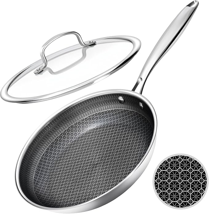 USELUCK Nonstick Frying Pans with Lid, 12-Inch Non Stick Skillet with Honeycomb Surface,Dishwasher-Friendly,Oven-Safe,Induction Compatible,PFAS-Free,Non-Toxic,Compatible with All Cooktops.