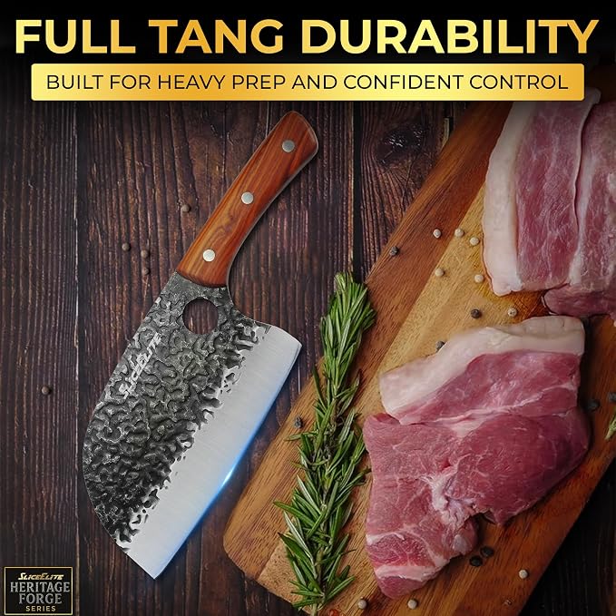 SliceElite Hand-Forged Professional Butcher Knife (3 PC BUTCHER KNIFE SET W/SANDLEWOOD HANDLES)