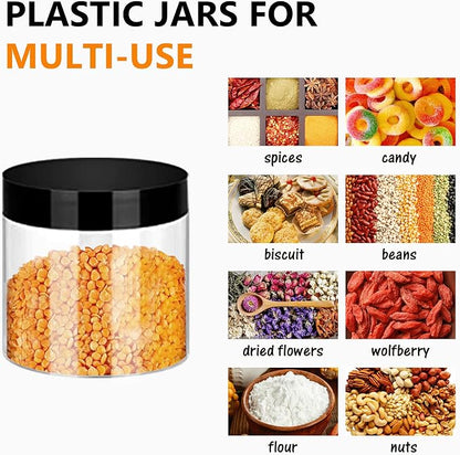 SLifeJars 6OZ Plastic Jars with Black Lids 40Pcs Empty Plastic Pot Jars Round Refillable Clear Slime Containers Jar Airtight Storage Jar for Travel Storage Home Kitchen Food Slime Making