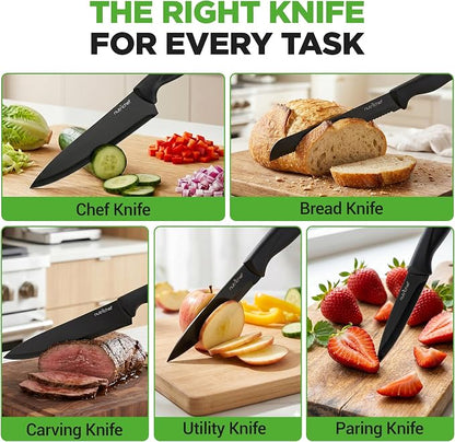 NutriChef 7 Piece Kitchen Knife Set - Stainless Steel Kitchen Precision Knives Set w/ 5 Knives & Bonus Sharpener, Acrylic Block Stand - Cutting Slicing, Chopping, Dicing - NCKNS7X