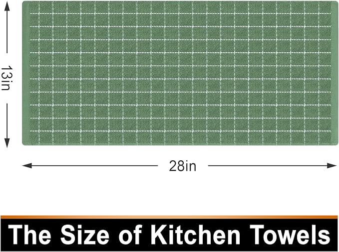 Mordimy 100% Cotton Terry Cloth Kitchen Towels, Super Soft and Absorbent Dish Towels for Drying, Checkered Designed Hand Towels for Kitchen, 13 x 28 Inches, 4 Pack, Grass Green