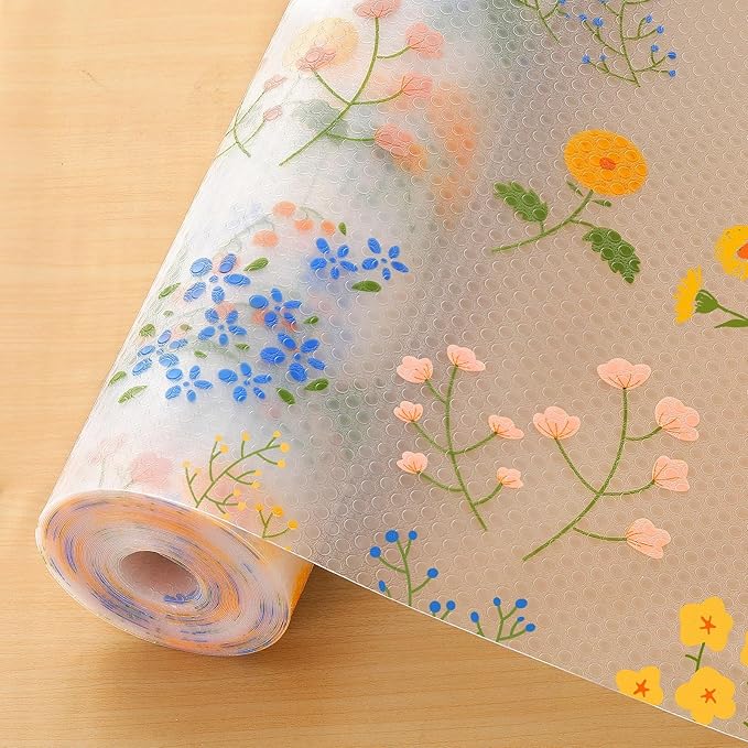 INNOLITES Shelf Liners for Kitchen Cabinets Non-Adhesive Drawer Liner with Floral, Waterproof Durable Easy to Clean, for Refrigerator, Shelves (Colorful Floral, 17.5" x 197")