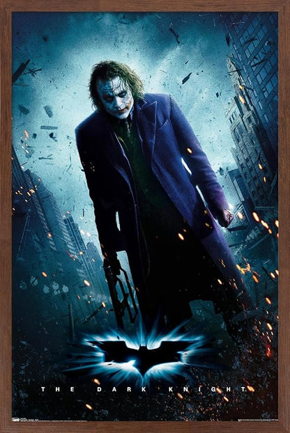Trends International DC Comics Movie - The Dark Knight - The Joker - One Sheet Wall Poster, 22.375" x 34", Mahogany Framed Version