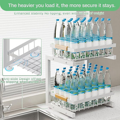 Under Sink Organizer, 2 Pack 2 Tier Expandable Height Under-Sink Bathroom Kitchen Organizers And Storage