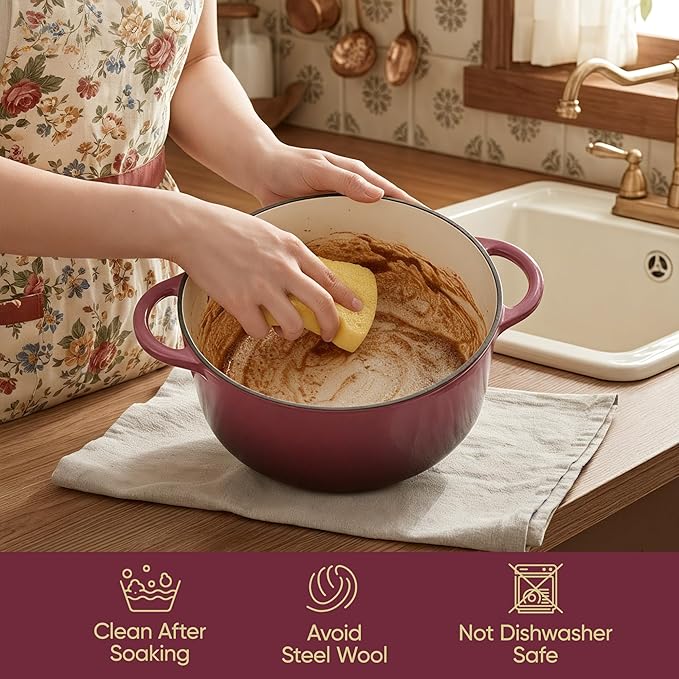 4.5 Quart Dutch Oven Pot with Lid, Non Stick Enameled Cast Iron Dutch Oven for Bread Baking, Heavy-Duty, Oven Safe Ceramic Cookware Up to 500°F for Baking, Braising, Stews, Roasting, Rose