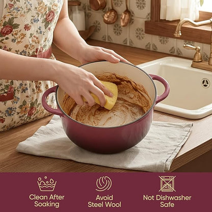 4.5 Quart Dutch Oven Pot with Lid, Non Stick Enameled Cast Iron Dutch Oven for Bread Baking, Heavy-Duty, Oven Safe Ceramic Cookware Up to 500°F for Baking, Braising, Stews, Roasting, Rose
