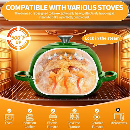 ONKO Dutch Oven For Sourdough Bread Baking, 6QT Enameled Cast Iron Dutch Oven Pot With Lid, Non-stick Sourdough Baking Pan with Bread Dome, Round Ceramic Dutch Ovens Pot with Cloche for Homemade