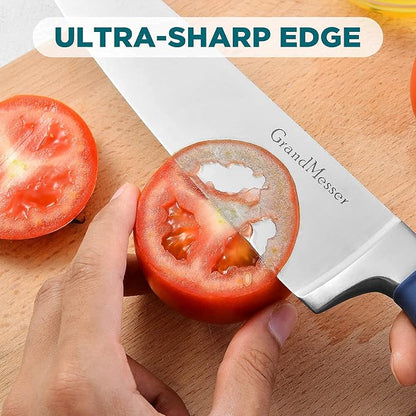 Kitchen Knives, 2 Piece Ultra Sharp 8 inch Chef Knife and 7 inch Santoku Knife, German Carbon Stainless Steel Forging Cooking knife Set, with Ergonomic Handle and Gift Box