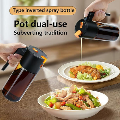Olive Oil Spray Bottle Dispenser, 2-in-1 Glass Material Kitchen Cooking Oil Sprayer, 17 oz/500 ml Cooking Spray, Glass Spray Bottle with Tipper, Food Grade Spray for Kitchen, Salad, Frying, Barbecue