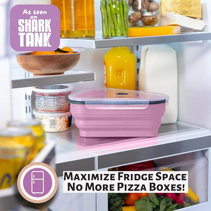 PIZZA PACK The Perfect Reusable Pizza Storage Container with 5 Microwavable Serving Trays - BPA-Free Adjustable Pizza Slice Container to Organize & Save Space, Pink
