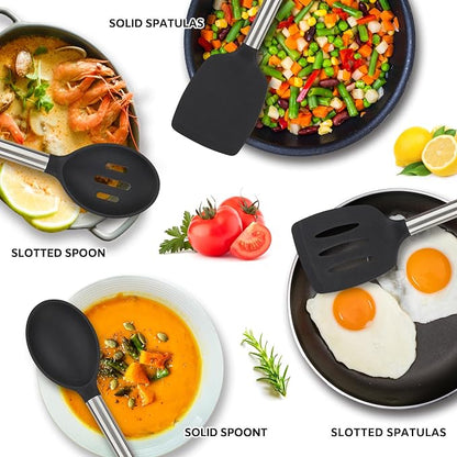 Silicone Cooking Kitchen Utensils Set Kitchen Utensils Set Silicone Cooking Utensils Set for Nonstick Cookware Perfect for Baking and Mixing Spatula Set BPA Free Dishwasher Safe Black 4 Pack