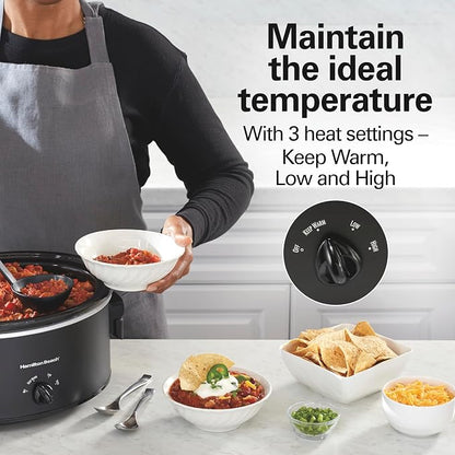 Hamilton Beach 7 Quart Slow Cooker with Space-Saving Folding Handles, 3 Heat Settings, Dishwasher Safe Stoneware Crock and Glass Lid, Black (33174)