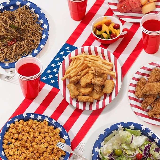 100 PCS Patriotic Paper Plates and Napkins | Bundle Includes Paper Oval Dinner Plates Dessert Plate and Napkins for 4th of July Independence Day Party Supplies
