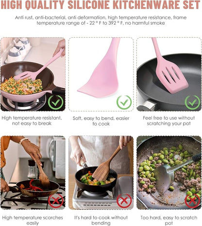 Kitchen Utensils Set-12 Pieces Silicone Cooking Utensils Set (Dishwasher Safe) 392°F Heat Resistant Spatula Set, Nonstick Cookware