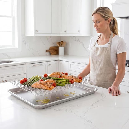 aking Sheet Pan & Cooling Rack Set – 18"×13" Aluminum Half Sheet & Stainless Steel Wire Rack