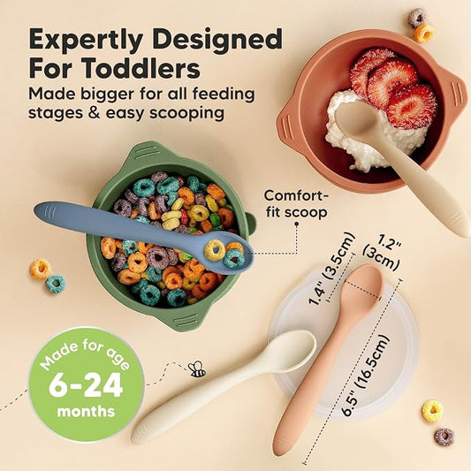 KeaBabies Silicone Baby Spoons, Self Feeding 6-12 months - 6-Pack Baby Weaning Eating Utensils, Toddler First Food Training Spoon, Infant, Kids Feeding Supplies Essential Set, Dishwasher-safe (Slate)
