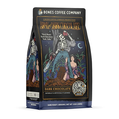 Bones Coffee Company Decaf Army of the Dark Chocolate Decaffeinated Flavored Coffee, Medium Roast Low Acid Arabica Beans Compatible with Auto drip and French Press Coffee Maker, 12 Oz Ground