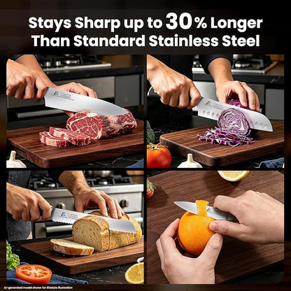 CoquusAid Knife Set, Upgrade 15 Pcs Knife Block Set with Widened Ventilated Slot, German Stainless Steel Kitchen Knives Set with Sharpener, Professional Chef Knives Set, Full Tang Ergonomic Handle