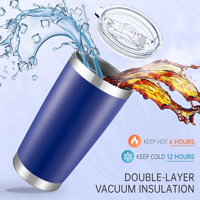 20 oz Tumbler Stainless Steel Tumblers with Lid Double Wall Vacuum Insulated Coffee Mug 20oz Powder Coated Cup for Hot and Cold Drinks, Blue, 1 pack