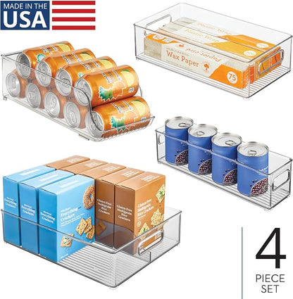 iDesign Fridge Storage Bin Set with a Soda Can Dispenser- Set of 4 - Clear - Made in USA