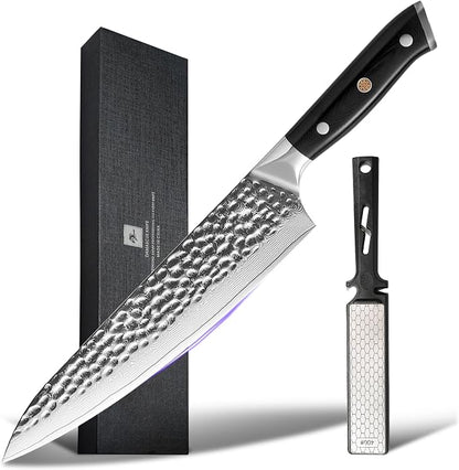 Chef's Knives 8 Inch,VG-10 Core with Damascus Stainless Steel Cladding,High Carbon Super Steel with Full Tang G10 Handle,Professional Japanese chef Knife for Home & Restaurant Includes Gift Grindstone