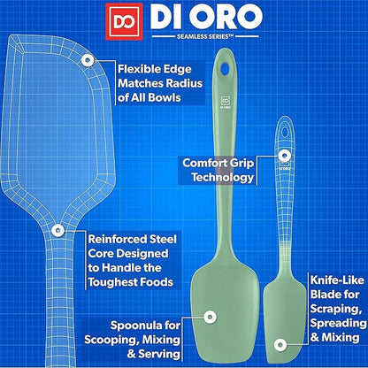 DI ORO Silicone Spatula Set - Rubber Kitchen Spatulas for Baking, Cooking, & Mixing - 600°F Heat-Resistant & BPA Free Silicone Scraper Spatulas for Nonstick Cookware - Dishwasher Safe (4pc, Sage)