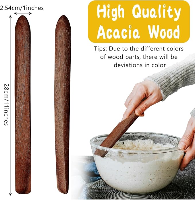 11 Inch Wooden Sourdough Bread Mixing Stir Stick Spurtle Wooden Sourdough Bread Making Tools Paddle Stirring Stick for Kitchen Cooking(Acacia)
