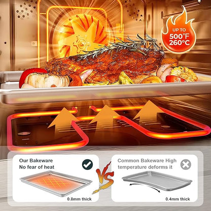 Wildone Baking Sheet with Rack Set (2 Pans + 2 Racks), Half Sheet Size | Natural Aluminum Commercial Quality Cookie Sheet with Cooling Rack, Nonstick Baking Pan, Warp Resistant & Heavy Duty