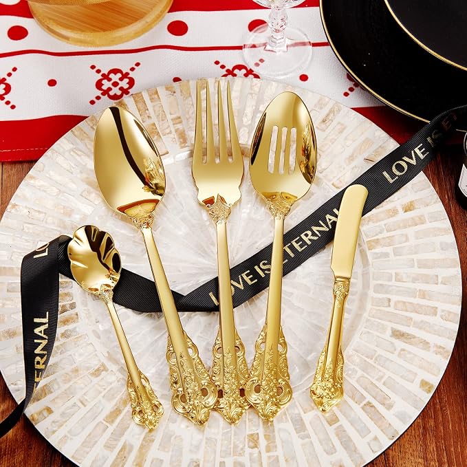 KEAWELL Gorgeous 5-Piece 18/10 Stainless Steel Hostess Serving Utensil Set, Dishwasher Safe (Gold)