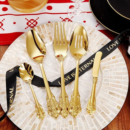 KEAWELL Gorgeous 5-Piece 18/10 Stainless Steel Hostess Serving Utensil Set, Dishwasher Safe (Gold)