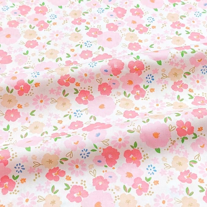 Light Weight Natural Cotton Fabric by the Yard DIY Making Supplies Quilting Patchwork Fabric Fat Quarter Bundles DIY for Quilting Cotton Patchwork Cushions (Big Pink Flowers, 1 Yard)