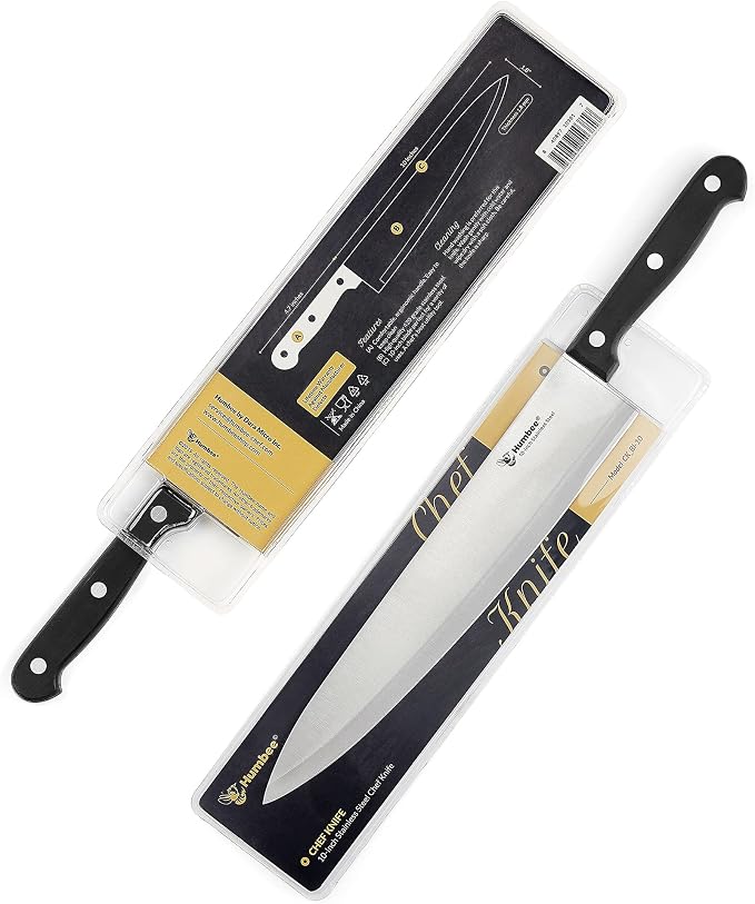 10-Inch Chef Knife – Full Tang Razor-Sharp High Carbon Stainless Steel Blade – Hollow Grind Edge – Ergonomic Grip Handle – Professional Kitchen Knife, Black