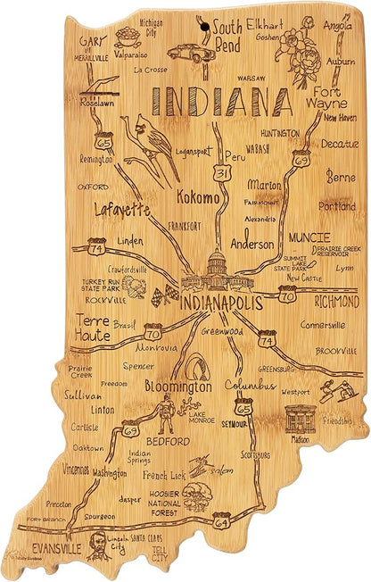 Totally Bamboo Destination Indiana Shaped Cutting Board – Bamboo Charcuterie and Serving Board with Hang Tie for Wall Display