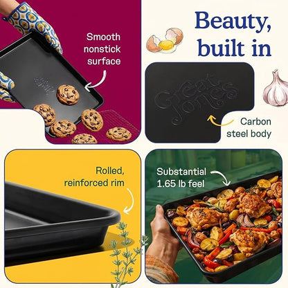 Great Jones Little Sheet (Pepper) | Jelly Roll Pan, Quarter Sheet Pan | Aluminized Steel,13.5" x 9.5" | For Baking, Roasting, & Broiling | Premium Bakeware with Even Heat Distribution